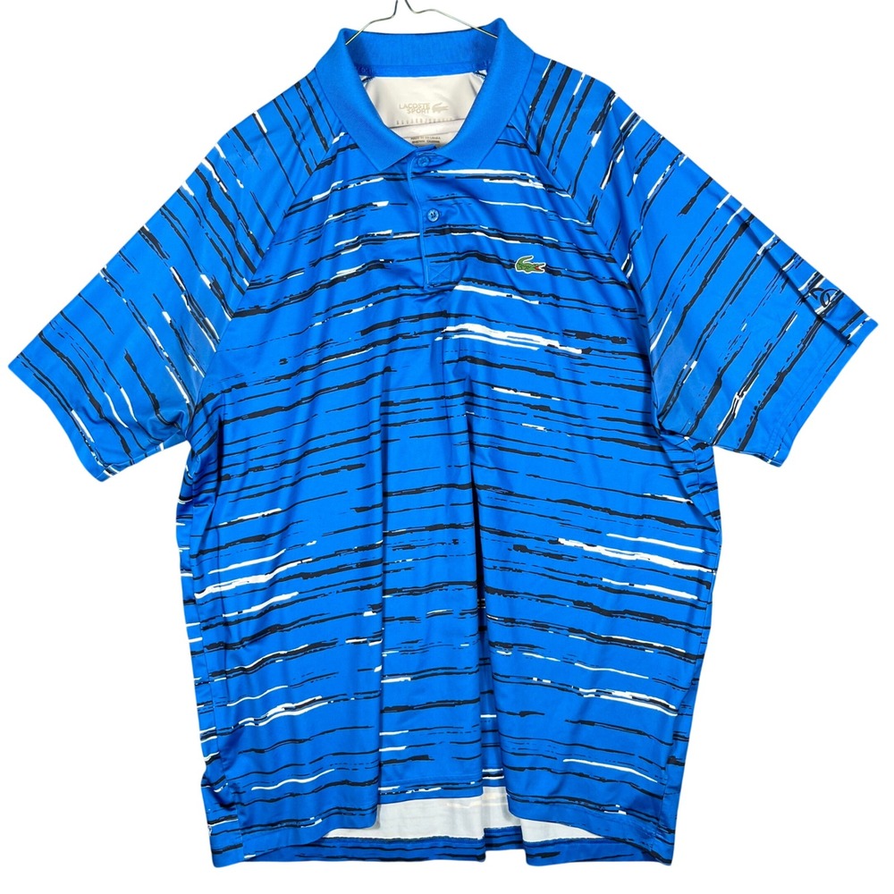 Lacoste Sport Novak Djokovic Polo Shirt Mens 4XL Blue Abstract Stripe Tennis Top